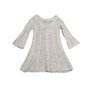 Free People Gray Cable Knit Bell Sleeve A-Line Sweater Dress Wool Blend Small